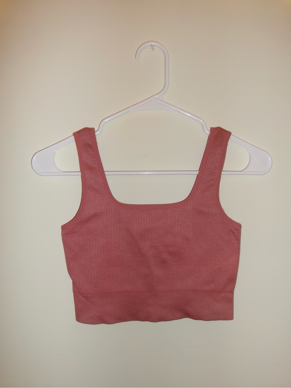 Ribbed Square-Neck Crop Tank Top - Dusty Rose